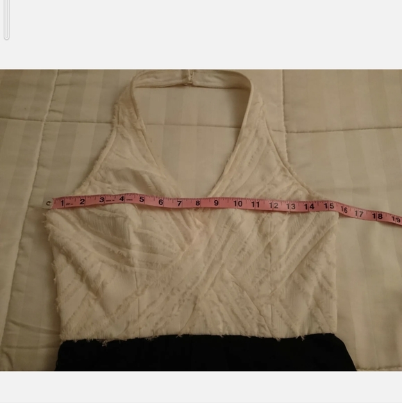 Old Money Black & White BCBG MaxAzria Halter Cocktail Dress w Pockets XS 2 Ivory - Picture 6 of 7
